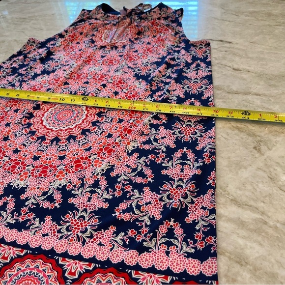 NEW London Times | Floral Geo Print Midi Sleeveless Shift Dress | Blue/Red | 10 - Picture 7 of 11